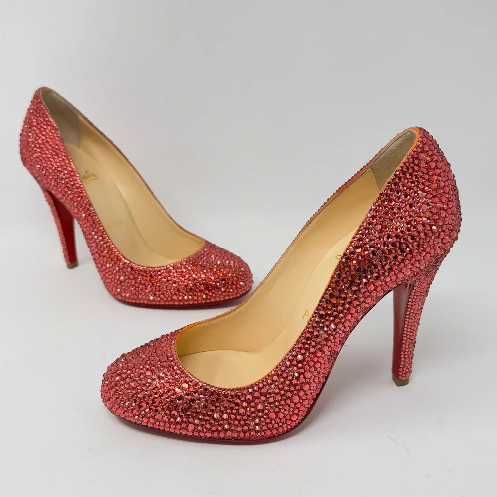 Christian Louboutin Ron Ron Pink/Coral Custom Strass Heels size 37